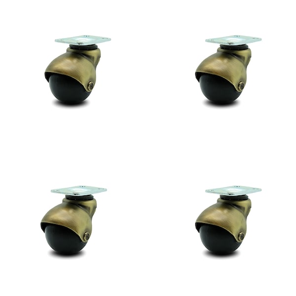 2 Inch Antique Brass Hooded Top Plate Ball Casters, 4PK